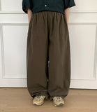 Syuing pin tuck banding wide linen pants