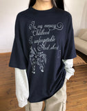 [Fake Layered] Dorin Overfit Layered Lettering Color Matching Long Sleeve T-Shirt