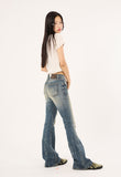 Wrinkle washed crack bootcut denim pants