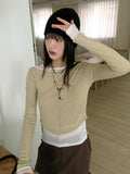 Nut Unbalance Layered Color Matching Long Sleeve T-shirt