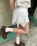 Daken Lace Tiered Ribbon Shirring Flare Mini Skirt