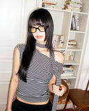 [Strap SET] Kinble Slim Fit Striped Cap Sleeve Off-Shoulder T-Shirt