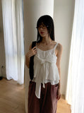 Hajeu ribbon tie strap flare sleeveless blouse