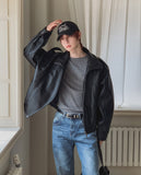Zadon High-Neck Overs Fit Leather Jacket