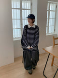[Unisex] Melandy Stripe Collar Long Sleeve Tee