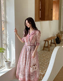 [Belt set] Ejuang Collar Puff Flare One Piece