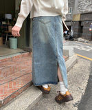 Coran washed denim long skirt
