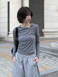 Rhythm Diagonal Unbalanced Button Hood Long Sleeve T-shirt