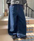 Reden Pink Stitch Balloon Wide Denim Pants