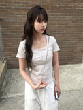 Shudi Stripe Lace Square Neck Short Sleeve T-Shirt