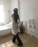 Dome lace see-through unbalanced layered midi skirt