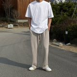 Flat ribbed knit banding pants