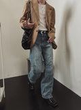 Scale panel wide denim pants