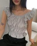 [Two Way] Furen Off-Shoulder Shirring Frill Sleeveless Blouse
