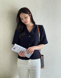 Leju No Collar Tweed Short Sleeve Short Jacket