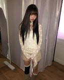 [Muffler Set] Diven Flower See-through Lace Blouse Set