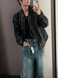 Two-way string leather jacket