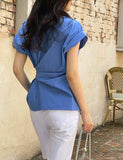 Pale Ribbon Wrap Collar Shirt Blouse