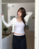 Mode Ribbed Open Frill Cardigan