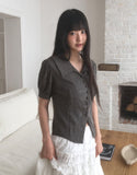 Use Stripe Puff Collar Short Sleeve Blouse
