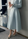 Blanc Tweed Pin-Tuck Flared Long Skirt