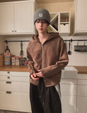 Brock Shoulder Rivet Ribbed Hoodie Zip-Up