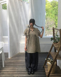 Kio check button strap short sleeve one-piece dress