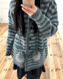 Levin Stripe Drop Knit Fur Hooded Cardigan