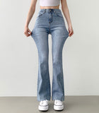 Summer cooling inner banding semi bootcut span denim pants