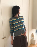 Runley Striped Shibori Round Neck Long Sleeve Cardigan