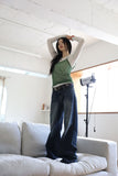 Incision line wide denim