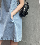 Paying Denim Sleeveless Mini One Piece