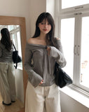 Niid Stripe Tie Off-shoulder Long Sleeve