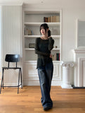Delray Back Slit Wide Denim Pants