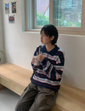 Meddent Button Stripe Collar Knit