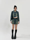 Beto Washing Cut Denim Set Skirt