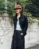 Ushi Line Pocket Denim Washed Long Sleeve Jacket