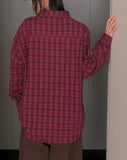 Mutt check pattern collar pocket oversized long-sleeved shirt