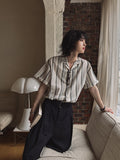 eddieroll pleated striped half shirt