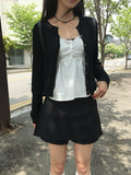 Cordon Summer Ribbon Shirring Button Sleeveless Blouse