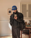Saint High-Neck Unbalance Leather Jacket