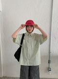 [unisex] Lebble Pocket Stripe Short Sleeve Over Shirt