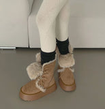 Suede Platform Sole Middle Walker Folding Sheepskin Boots
