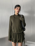 Berry Stripe Hood Flare Wrap Skirt Set