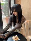 Chuchu Square Punching Lace Ribbed Button Sleeveless