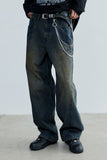 FRONT LINE WASHED DENIM PANTS