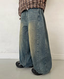 [unisex] Kurini side pin tuck washed wide denim pants