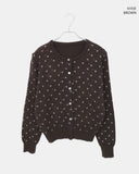 Derring Flower Round Neck Long Sleeve Knit Cardigan