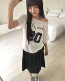 Rune Boatneck One Off-Shoulder Printed Short Sleeve T-Shirt