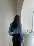 Mauve V-neck shirring blouse